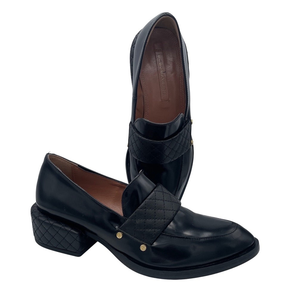 BCBGMAXAZRIA Bradwin Black Leather Loafer 37 Quilted Heal Dark Academia Luxury